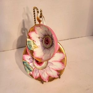 OHASHI CHINA PINK ROSE TEACUP AND SAUCER SET